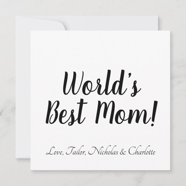 Invitation World’s Best Mom noir blanc script personnalisé él (Devant)