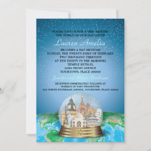 Invitation World Travel Bar Bat mitzvah Snow Globe