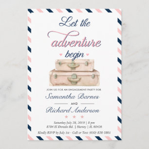 Invitation World Travel Fiançailles Suitcase Adventure Marine