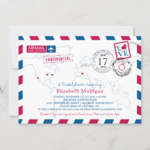 Invitation World Traveller Airmail  Fête de l'mariée