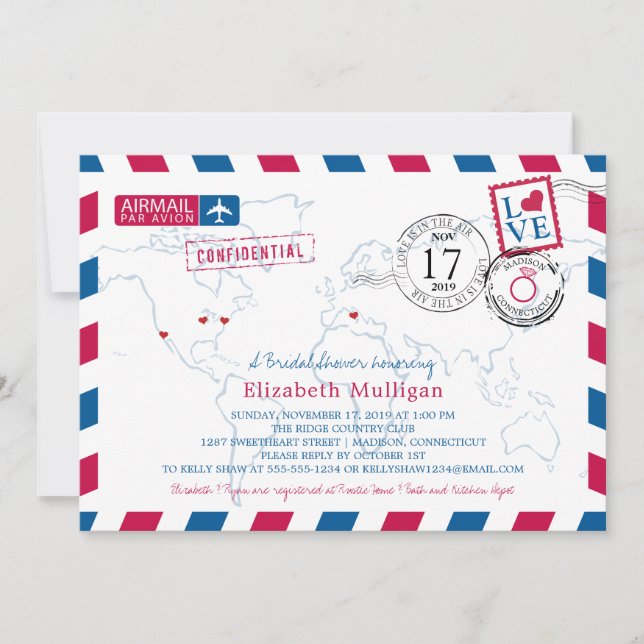 Invitation World Traveller Airmail | Fête des mariées (Devant)