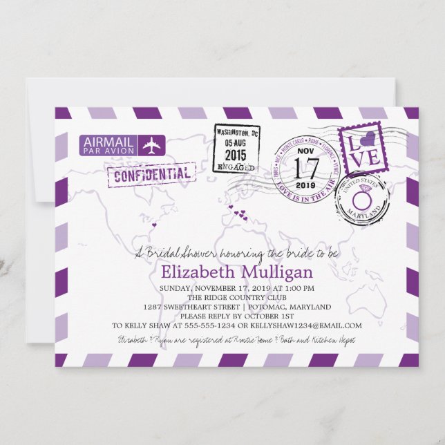 Invitation World Traveller Airmail | Fête des mariées (Devant)