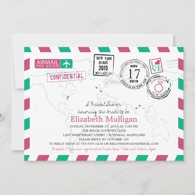 Invitation World Traveller Airmail | Fête des mariées (Devant)