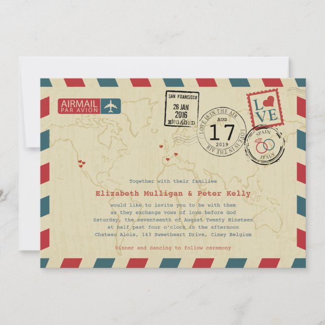 Invitation World Traveller Airmail | Mariage (Devant)
