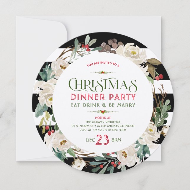 Invitation Wreath and Stripes Pattern (Devant)