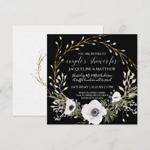 Invitation Wreath Anémonique moderne Couples Noir Blanc Douch