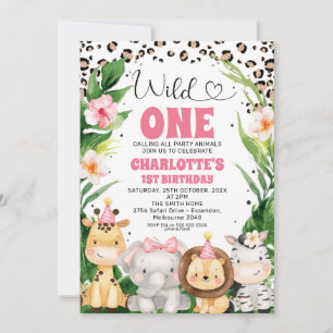 Invitation Wreath Cheetah Print Safari Wild One 1er anniversa