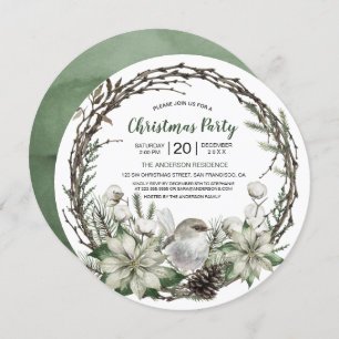 Invitation Wreath d'hiver Poinsettia & Bird Christmas