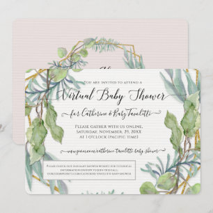 Invitation Wreath Eucalyptus Foliage Virtual Baby Girl Douche
