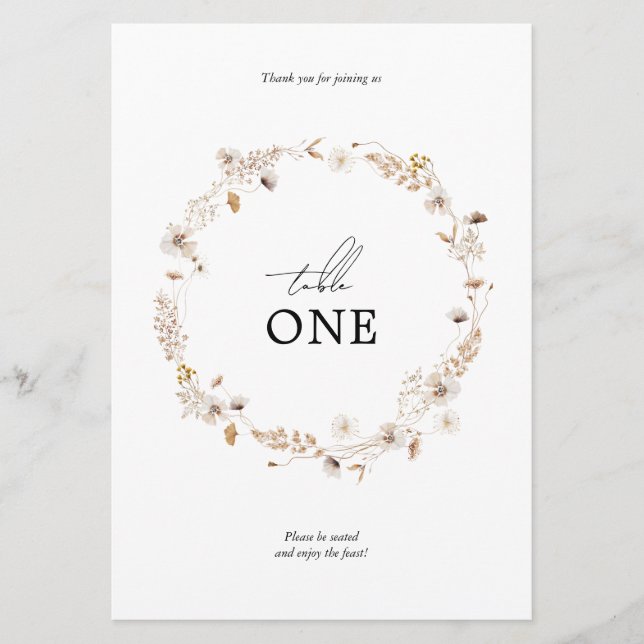 Invitation Wreath Floral Boho moderne séché Nom de la table (Devant)