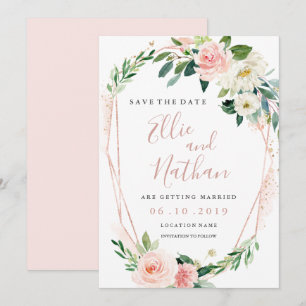Invitation Wreath Floral Rose Or Moderne Enregistrer La Date