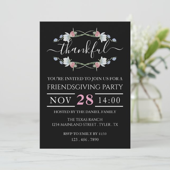 Invitation Wreath florale sauvage, Thanksgiving Party (Debout devant)