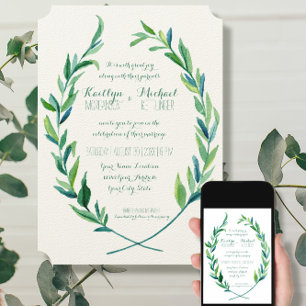 Invitation Wreath Laurel Eucalyptus Leaf Branche Moderne Simp