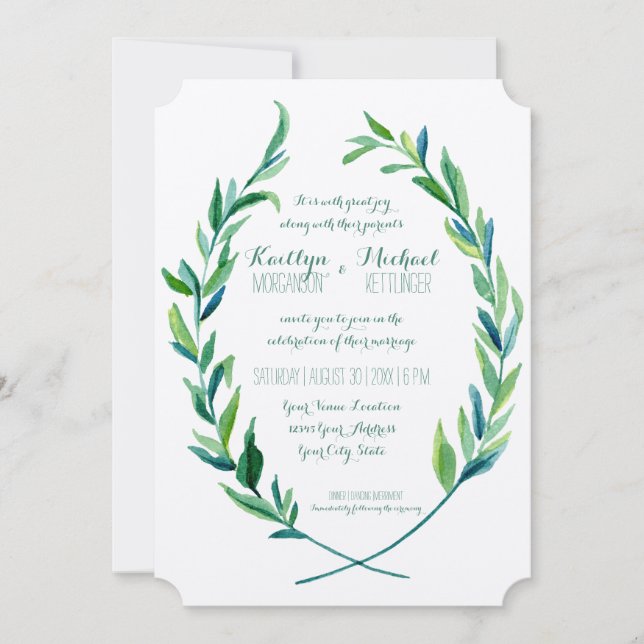 Invitation Wreath Laurel Olive Leaf Branche Moderne Simple (Devant)
