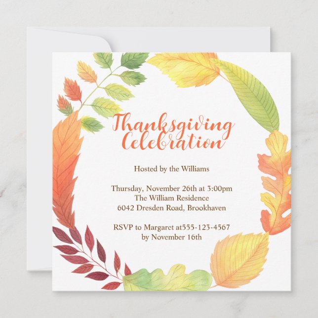 Invitation Wreath Moderne Orange Fall Leçons Thankgiving (Devant)
