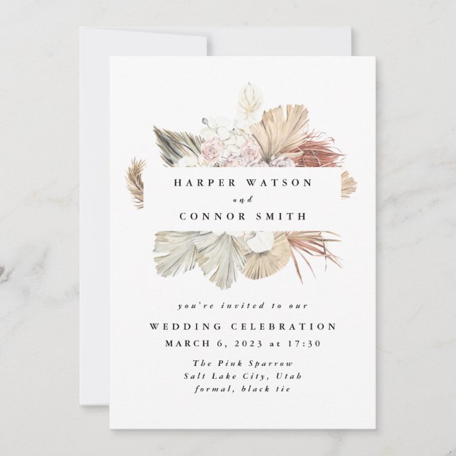 Invitation Wreath Pampas Herbe Floral Tropical Jungle (Devant)
