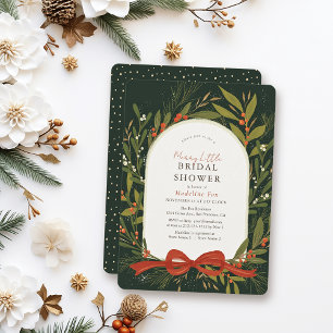 Invitation Wreath Red Bow Green Merry Little Fête des mariées