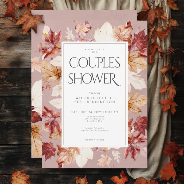 Invitation Wreath rustique de automne laisse vin Couples Douc (Rustic Wreath of Fall Leaves Wine Couples Shower Invitation)