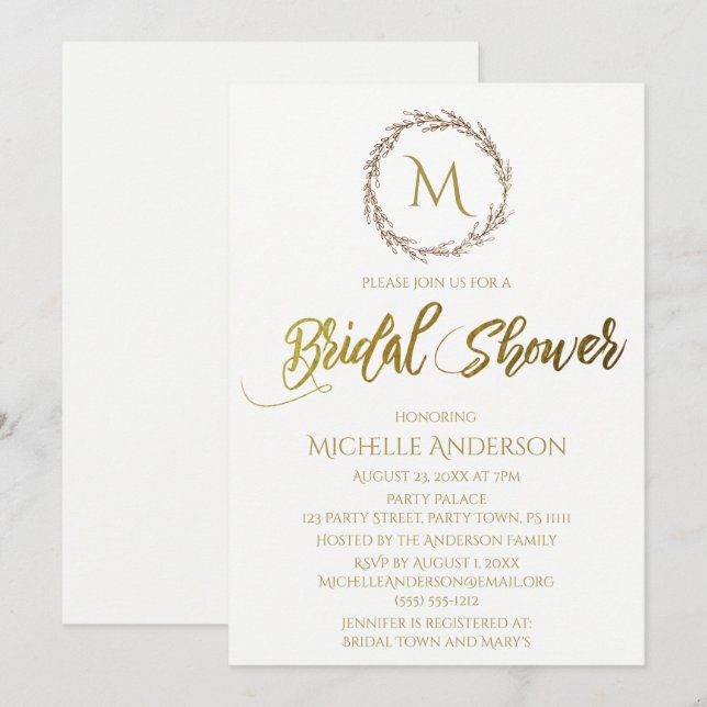Invitation Wreath simple or blanc monogramme (Devant / Derrière)