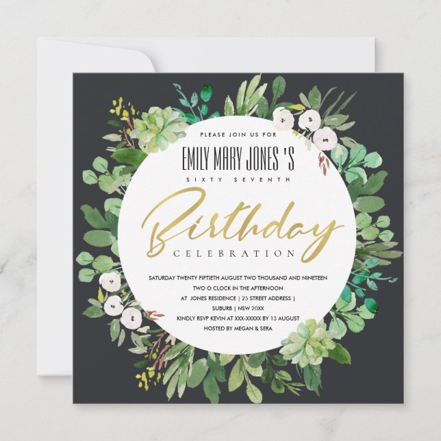 INVITATION WREATH WATERCOLOR NOIR FOLIAGE TOUT ÂGE ANNIVERSAI (Devant)