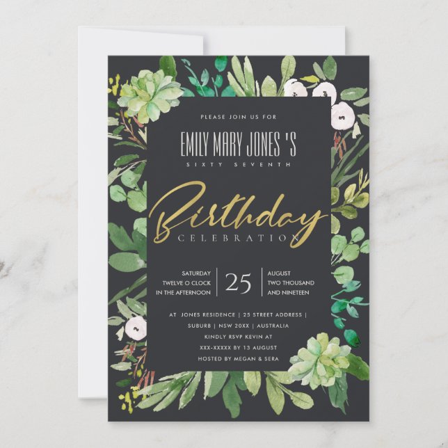 INVITATION WREATH WATERCOLOR NOIR FOLIAGE TOUT ÂGE ANNIVERSAI (Devant)