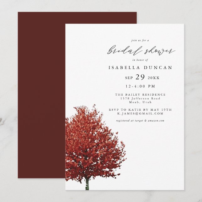 Invitation Wren - Aquarelle d'automne Mariage de l'érable rou (Devant / Derrière)