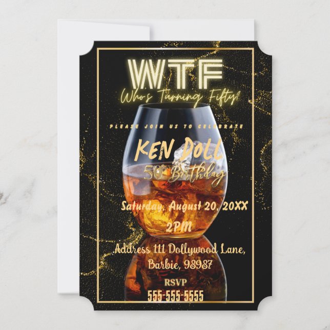 Invitation WTF Fifty Men's 50th Birthday Party Download (Devant)