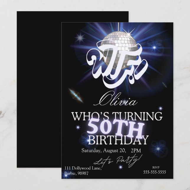 Invitation WTF Who’s Turning 50 Funny 50th Birthday Sarcastic (Devant / Derrière)