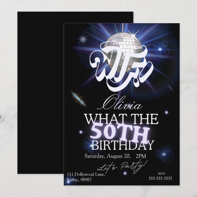 Invitation WTF Who’s Turning 50 Funny 50th Birthday Sarcastic (Devant / Derrière)