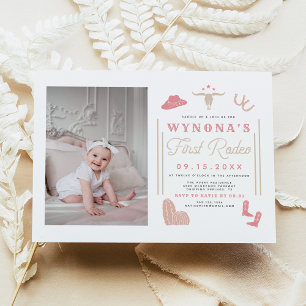 Invitation WYNONA Blush Pink 1st Rodeo Cowgirl Anniversaire
