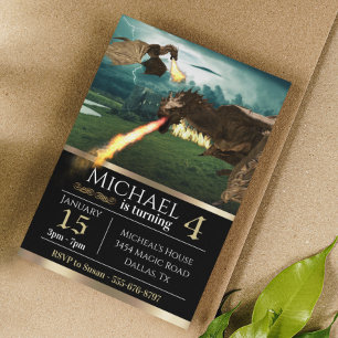 Invitation Wyvern Dragon Fire Brething Castle Anniversaire