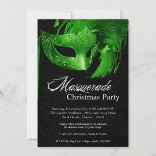 Invitation XMAS de Noël Mascarade verte 5x7