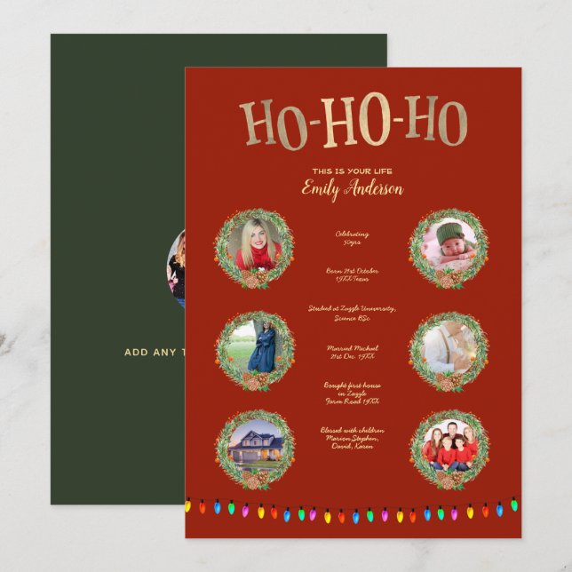 INVITATION XMAS VOTRE VIE- AJOUTER DES PHOTOS + DES MILESTONE (Devant / Derrière)