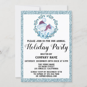 Invitation Xmas Wreath Company Fête Parties scintillant bleue