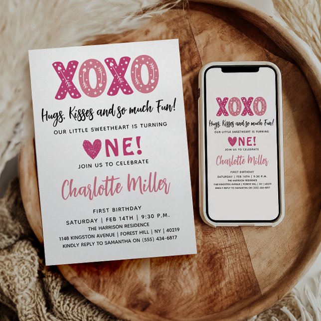 Invitation XOXO Câlins & Bisous Saint-Valentin 1er Anniversai (Créateur téléchargé)