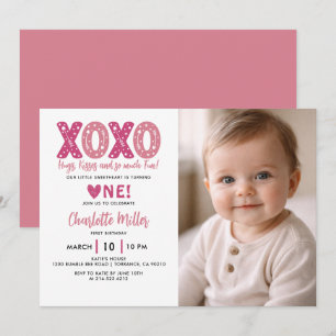 Invitation XOXO Câlins et Bisous Anniversaire de 1 an de la