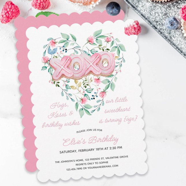 Invitation XOXO Cookie rose Petite amoureuse Florale Annivers (Créateur téléchargé)