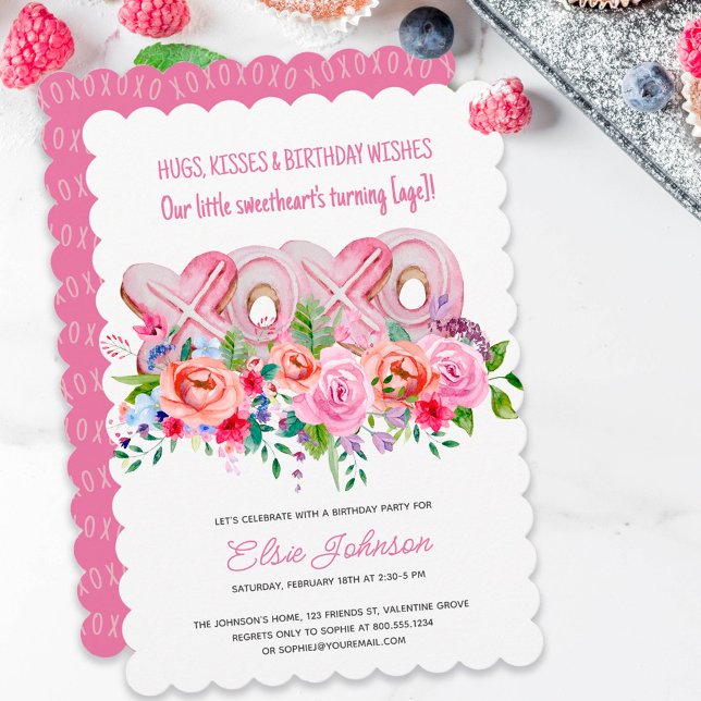 Invitation XOXO Cookies roses Vibrant Floral Anniversaire (Créateur téléchargé)