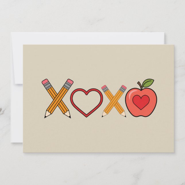 Invitation XOXO Enseignant Saint-Valentin Crayon Et Pomme  (Devant)