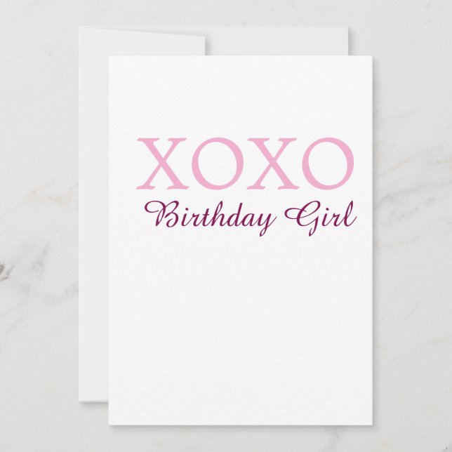 Invitation Xoxo fille d'anniversaire nom rose mauve simple am (Devant)