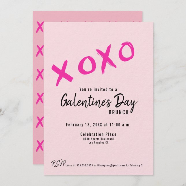 Invitation XOXO Galentine’s Day Girls Brunch Pink Modern  (Devant / Derrière)