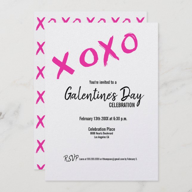 Invitation XOXO Galentine's Day amis Valentines Party Invi (Devant / Derrière)