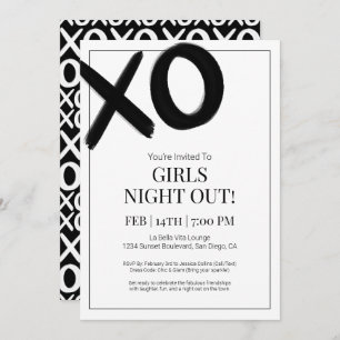 Invitation XOXO Girls Night Out Black Bestie Galentine Party