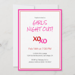 Invitation XOXO Girls Night Out rose mignonne fête de la Sain