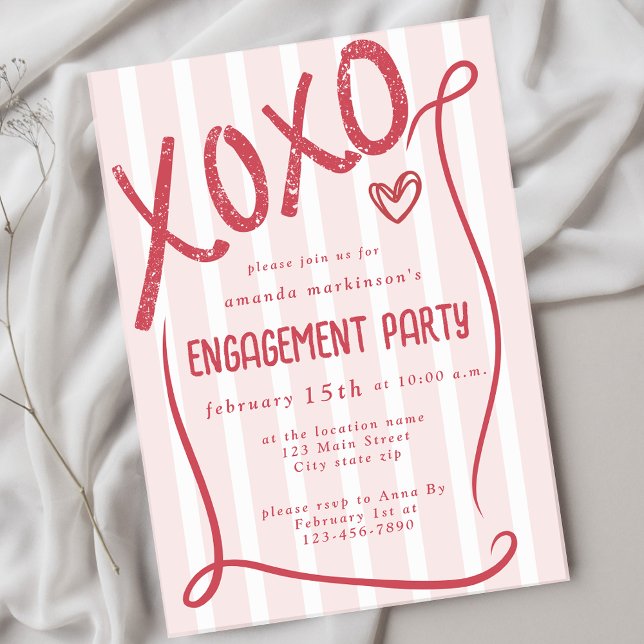 Invitation XOXO Hand Drawn Pink Engagement Party (Créateur téléchargé)