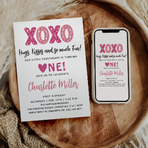 Invitation XOXO Hugs & Kisses Saint Valentin 1er anniversaire