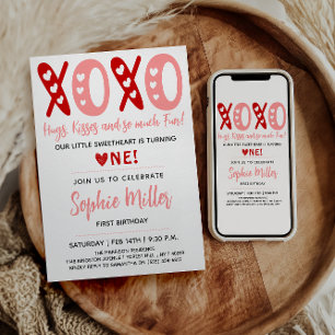 Invitation XOXO Hugs & Kisses Saint Valentin 1er anniversaire