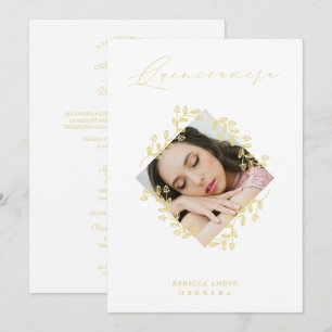 Invitation XV Años Gold Diamond Fleur sauvage photo blanche