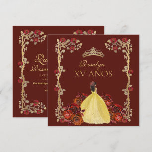 Invitation xv AÑOS Or Rose Quinceañera Rouge Bourgogne et Or