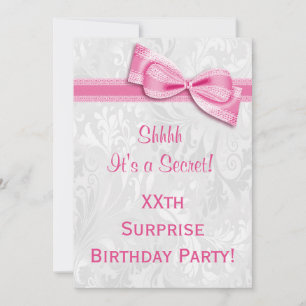 Invitation XXe SURPRISE Anniversaire Fête Damas & Pink Bow